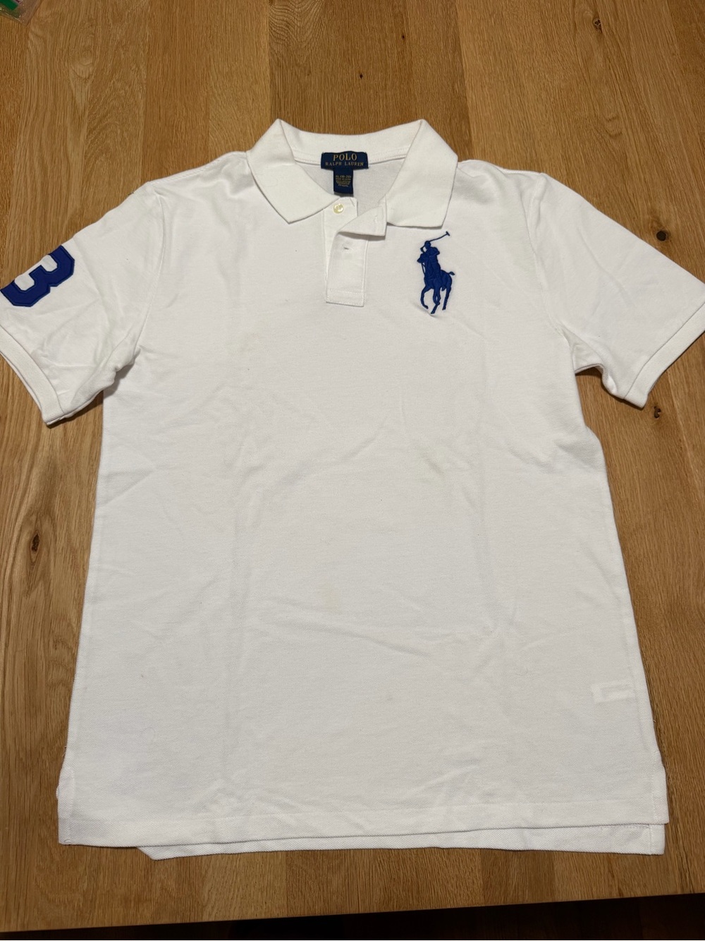 Kids Polo by Ralph Lauren White Polo with Blue Pony & Sleeve Number